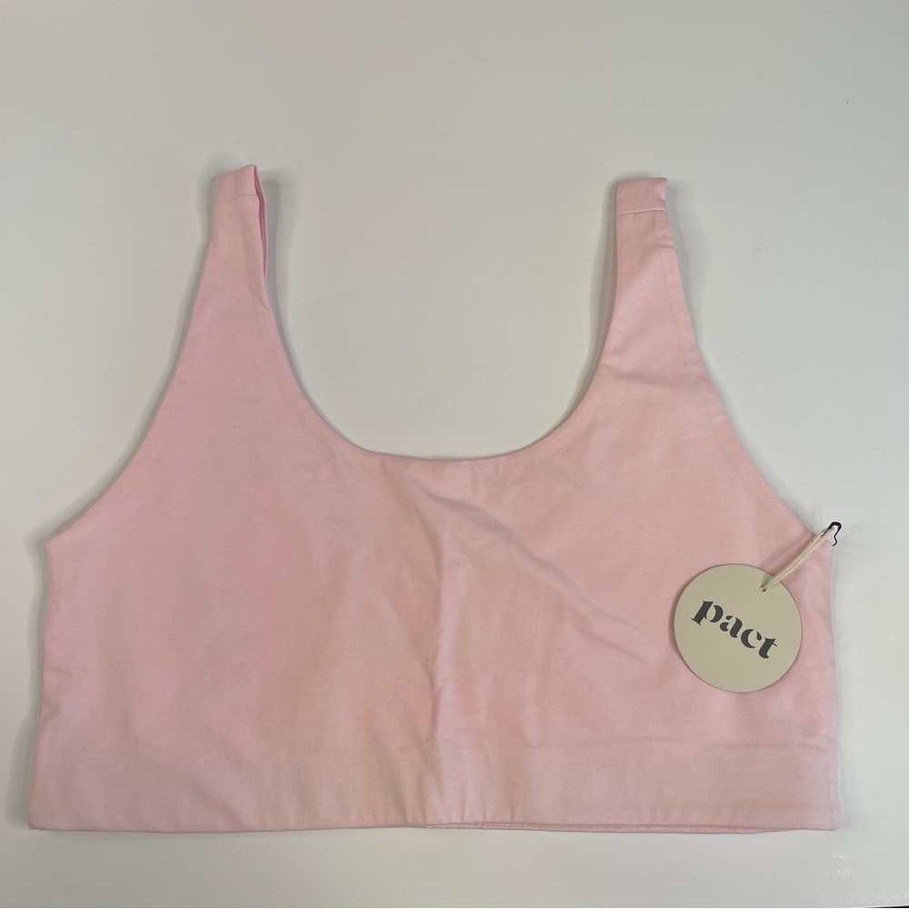 Pact Organic Cotton Double Scoop Longline Bra Pink Size Large NWT - Picture 2 of 5